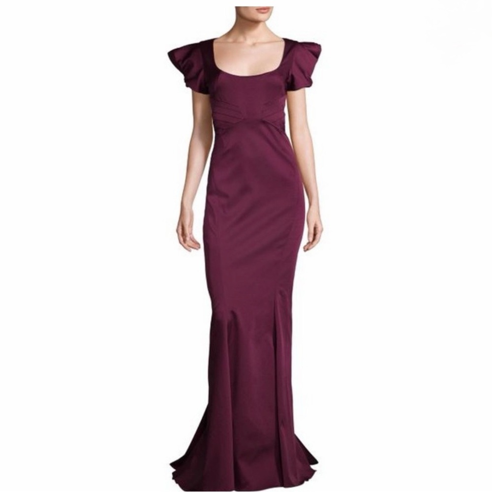 Zac Posen Erin Scoop Neck Puff Sleeve Trumpet Gown